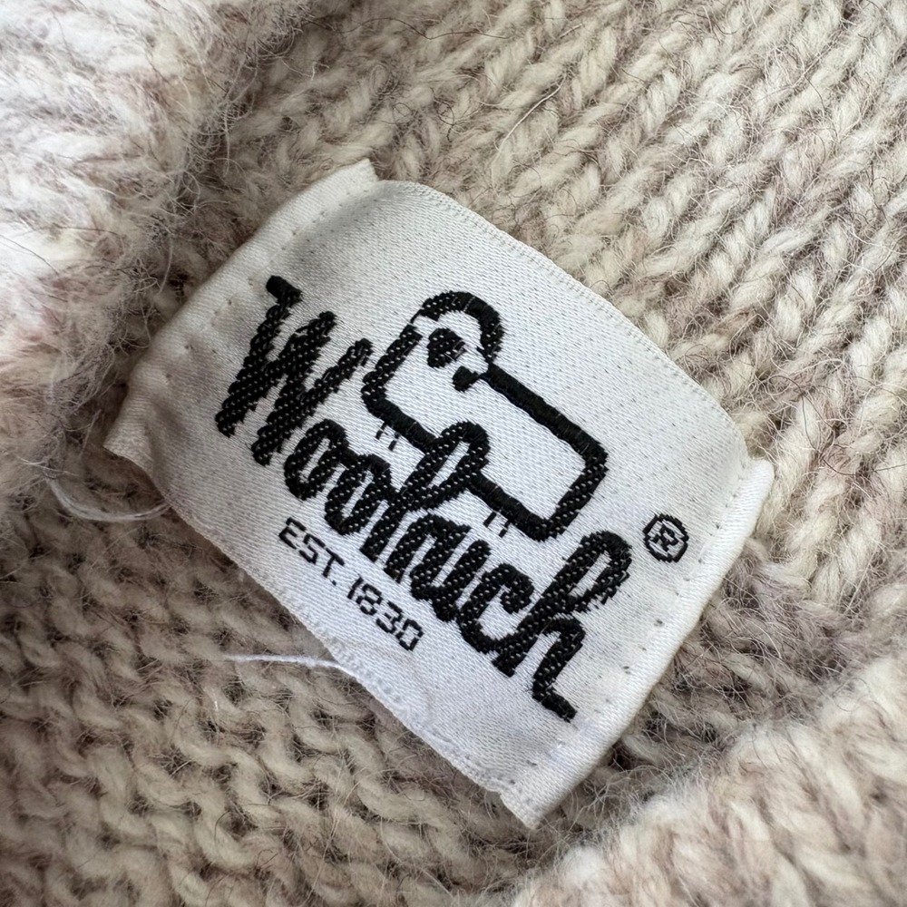 Woolrich Vintage Shawl Collar Wool Sweater Mens Oatmeal Pullover Fisherman S/M - Picture 4 of 7